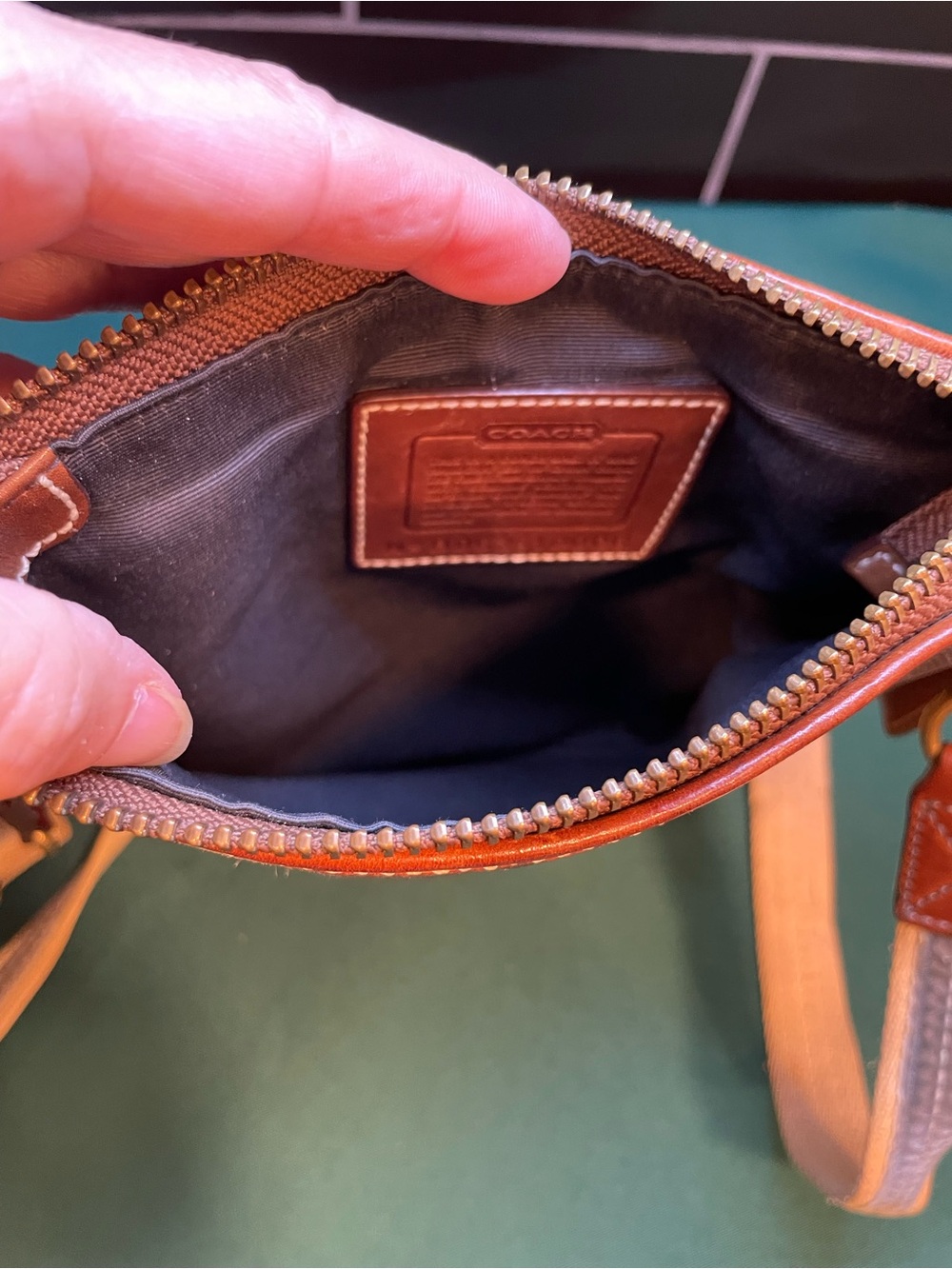 Coach Patchwork Crossbody in Blue, Black, Tan and silver - Picture 7 of 12